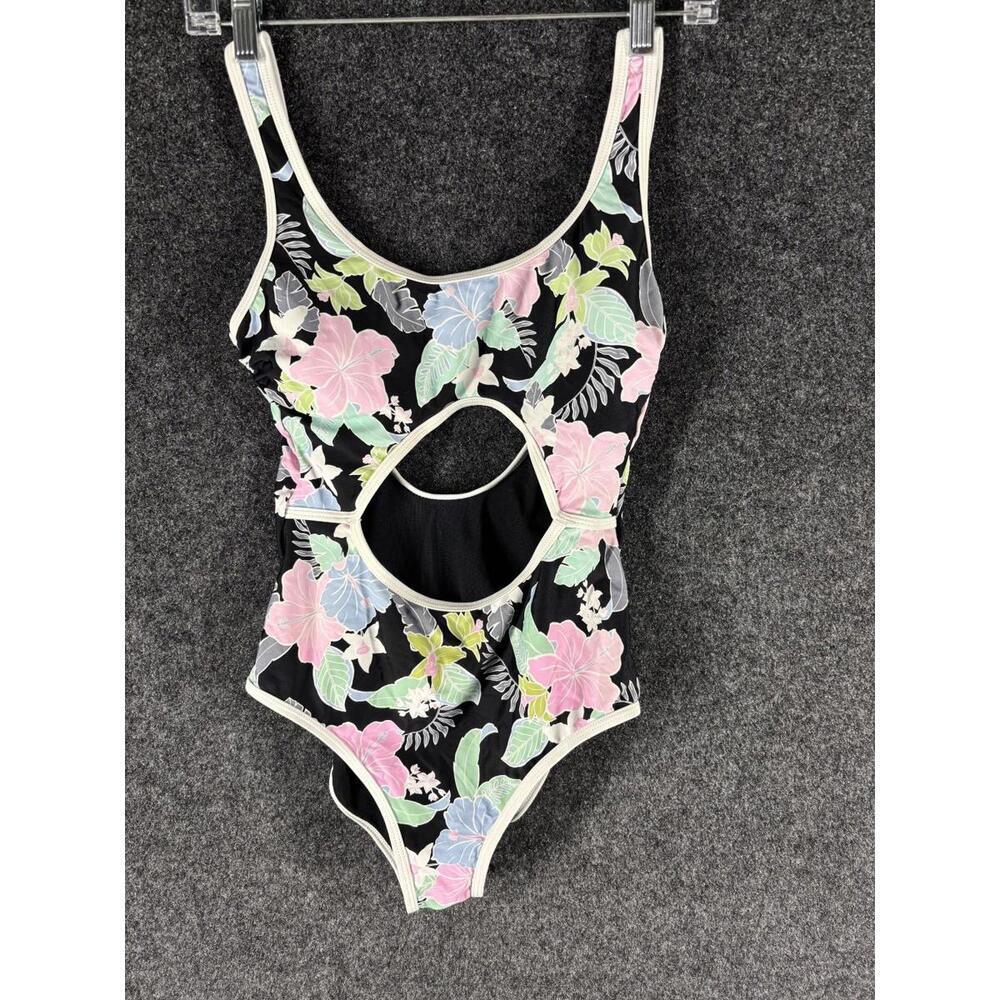 Unbranded Swimsuit Women M Medium Black Floral Sleeveless Wide Strap Swimwear